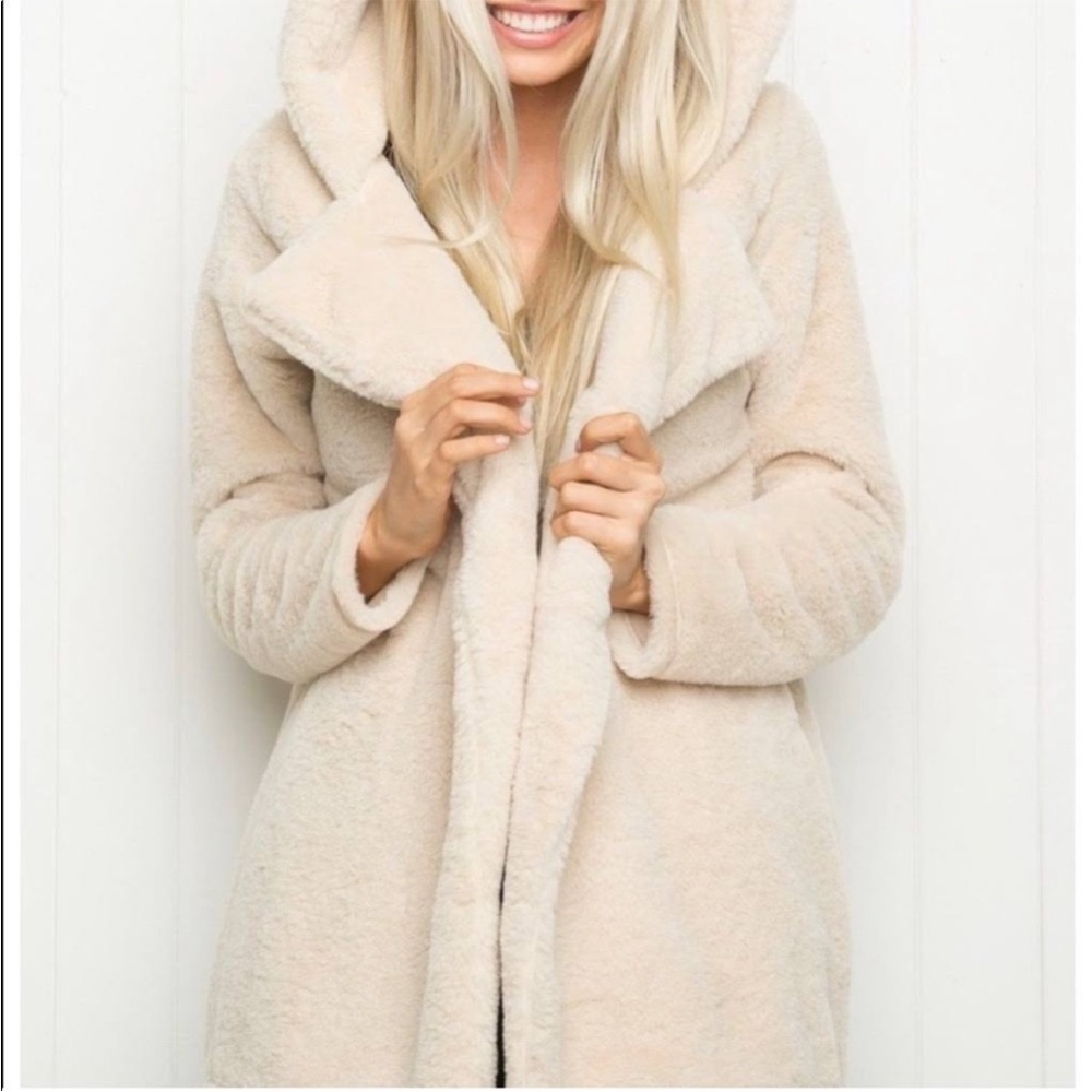 Brandy Melville Beige Cream Teddy Coat with Hood